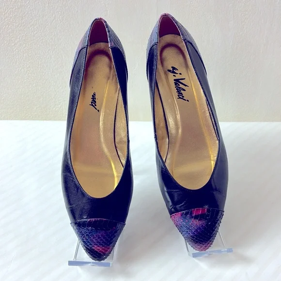 A J Valenci Pumps Leather & Snakeskin 7W - Picture 2 of 8